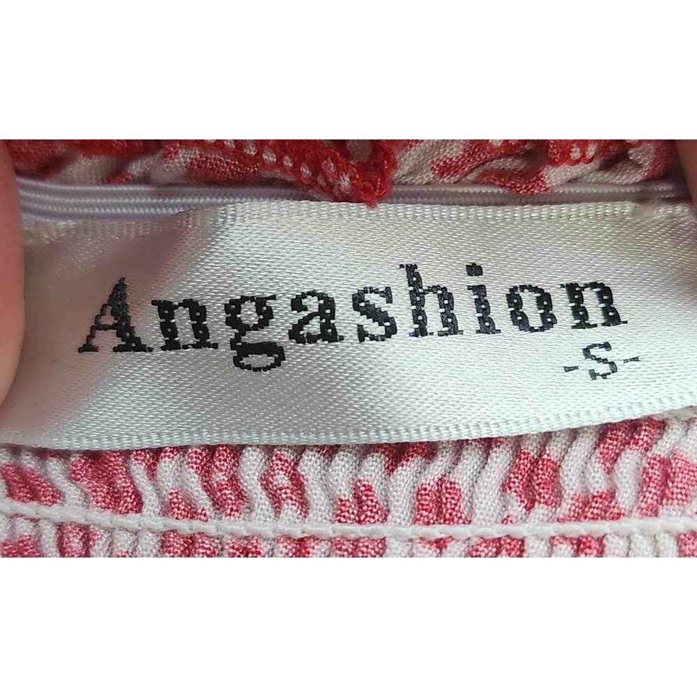 Angashion Womens Strapless Smocked Floral Wide Leg Jumpsuit Red White Small - Picture 4 of 7